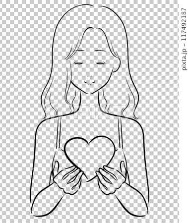 Heart girl line drawing black no bangs 117492187