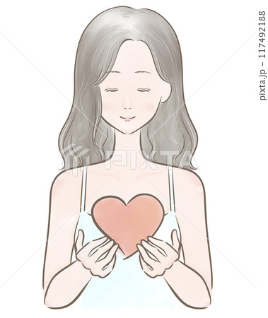 ハート 女の子 主線茶 前髪なし 117492188