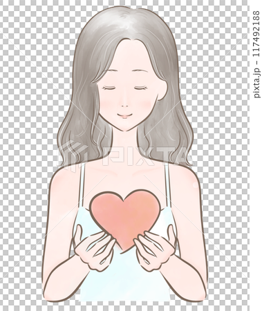 ハート 女の子 主線茶 前髪なし 117492188