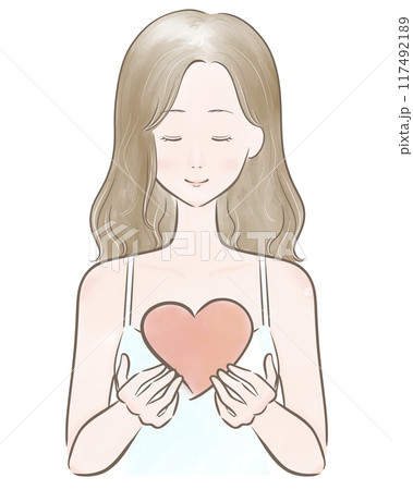 ハート 女の子 主線茶色 前髪なし 茶髪 117492189