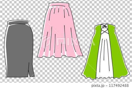 ゆるめシンプルロングスカートセット1　ベタ塗り 117492488