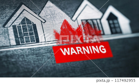 下落する住宅市場の警告サインとコピースペース 117492955