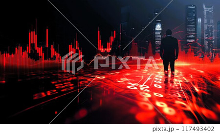 下落する株価チャートに向き合うビジネスマンとコピースペース 117493402