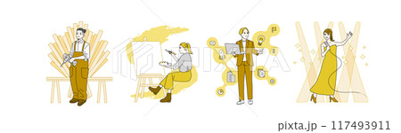 様々な職種の探検家のイラスト　巨匠　冒険家　起業家　エンターテイナー 117493911