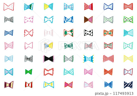 手描きイラスト 可愛いリボンのセット 手描きイラスト 可愛いリボンのセット 117493913