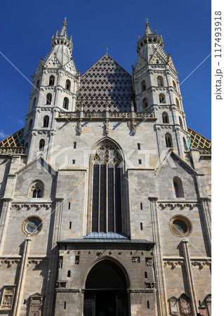 中央ヨーロッパのオーストリア　世界文化遺産ウィーン歴史地区のシンボルで街の中心のシュテファン大聖堂 117493918