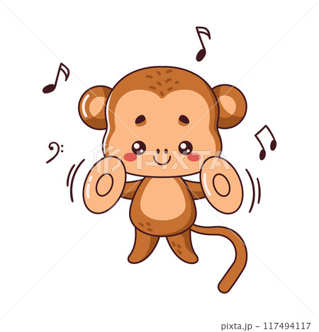 Little monkey plays with musical cymbals flat color vector 117494117