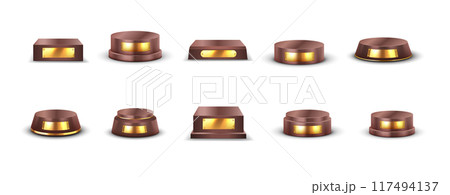 Empty podiums with mockup metal nameplates images set Empty podiums with mockup metal nameplates images set 117494137