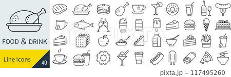 食べ物と飲み物に関するアイコンセット 食べ物と飲み物に関するアイコンセット 117495260