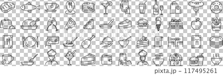 Vector monochrome food line icon set 117495261