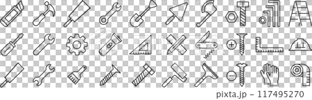 Vector monochrome line icon set about tools Vector monochrome line icon set about tools 117495270