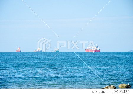 Ships approaching sea port 117495324