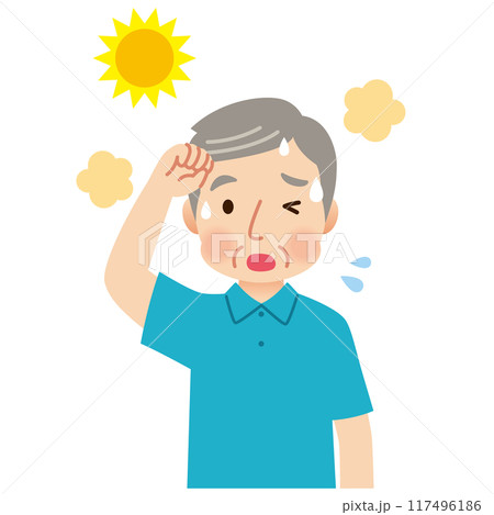 屋外で汗をかく高齢者　熱中症 117496186