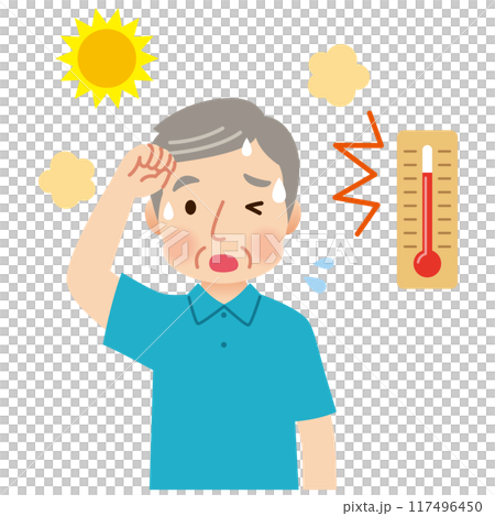 老年人在高溫下戶外出汗－中暑 117496450