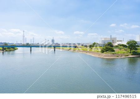 鶴見川と矢上川の合流地点より鶴見川上流方向	 117496515