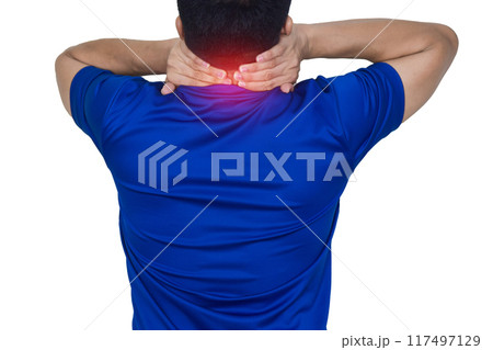 The man has neck pain and inflammation. The man has neck pain and inflammation. 117497129