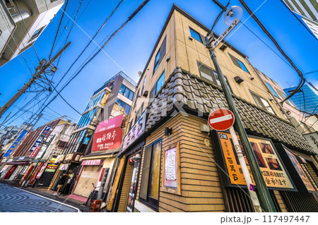 日本の横浜都市景観　桜木町駅　新南口からも直ぐ、野毛小路や野毛仲通りなどを望む 117497447