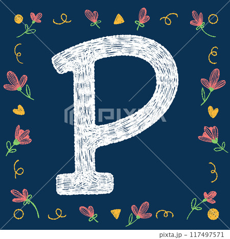 Colorful Hand-Drawn Letter P on Blue Background 117497571