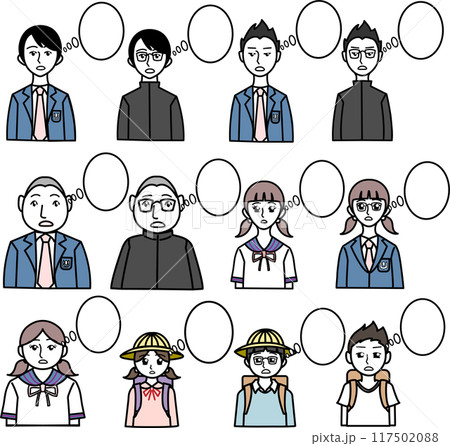 考える学生　アイコン　イラストセット 117502088