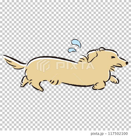 Illustration of a dog running away with a troubled expression Illustration of a dog running away with a troubled expression 117502100