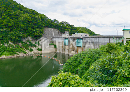 ダムのある風景　塩原ダム公園から塩原ダムを望む 117502269