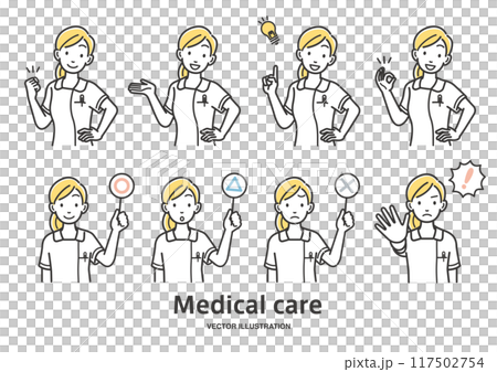 Nurse female facial expressions and gestures variation illustration set Nurse female facial expressions and gestures variation illustration set 117502754