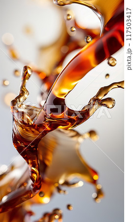 Abstract Dynamic Flow of Cola in Amber and Golden Hues 117503417