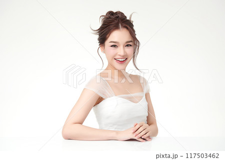 Beautiful young asian woman with clean fresh skin on white background, Face care, Facial treatment, Cosmetology, beauty and spa, Asian women portrait. 117503462