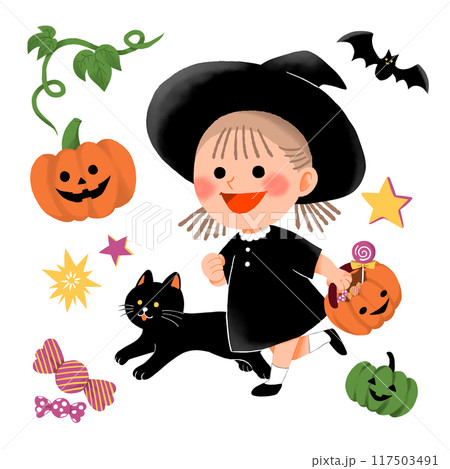 ハロウィンを楽しむ女の子 ハロウィンを楽しむ女の子 117503491