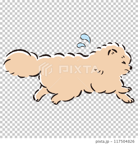 Illustration of a dog running away with a troubled expression Illustration of a dog running away with a troubled expression 117504826