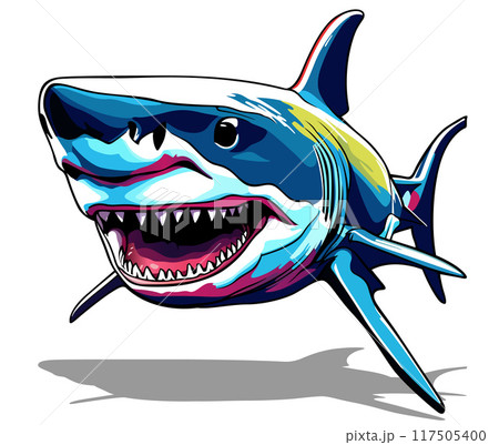 Colorful Portrait of a Great White Shark Colorful Portrait of a Great White Shark 117505400