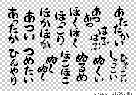 【擬音】食べ物の温度、食感、質感の擬態語・オノマトペの手書き文字セット 117505498