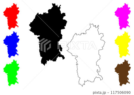 Odenwaldkreis district (Federal Republic of Germany, rural district Darmstadt region, State of Hessen, Hesse, Hessia) map vector illustration, scribble sketch Odenwaldkreis map Odenwaldkreis district (Federal Republic of Germany, rural district Darmstadt region, State of Hessen, Hesse, Hessia) map vector illustration, scribble sketch Odenwaldkreis map 117506090