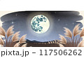 夜空に輝く満月と雲の下に流れる夜空の風景画 117506262
