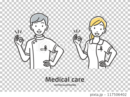 OKサインをだす男女の看護師 117506402