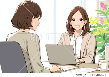 楽しそうに打ち合わせするビジネスウーマン2人_3 117506874