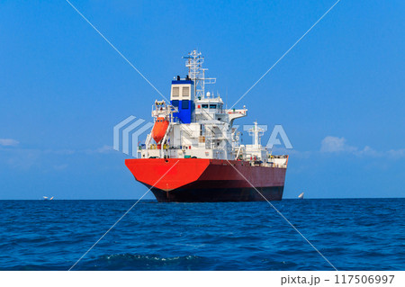 Large industrial ship sailing in the Indian ocean near Zanzibar, Tanzania 117506997