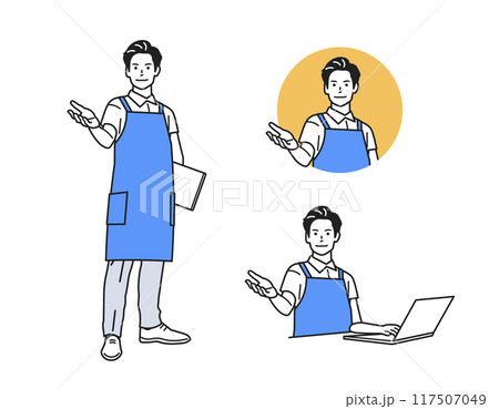 案内する男性_エプロンの立ち姿 117507049