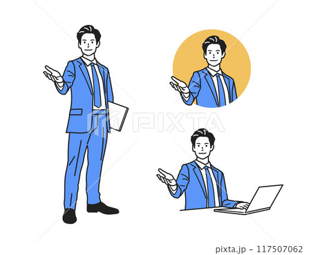 案内する男性_スーツの立ち姿 117507062