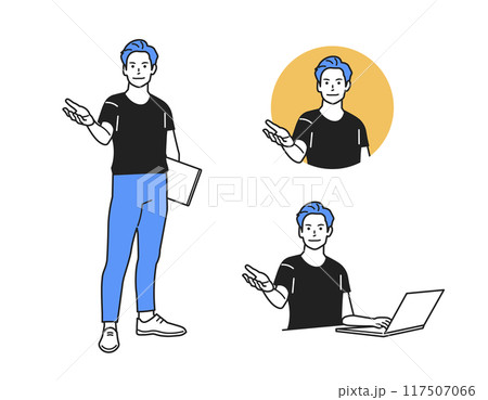 案内する男性_スポーツトレーナーの立ち姿 117507066