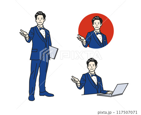 案内する男性_タキシードの立ち姿 117507071