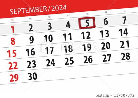 Calendar 2024, deadline, day, month, page, organizer, date, September, thursday, number 5 117507372