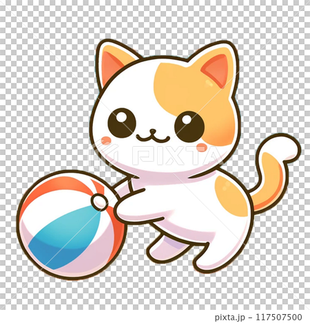 ビーチボールと子猫 117507500