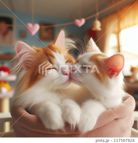 ラブラブカップルのように見える2匹の猫のイラスト素材 [117507828