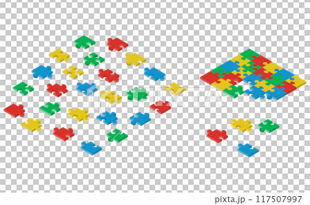 Isometric illustration: puzzle pieces 117507997
