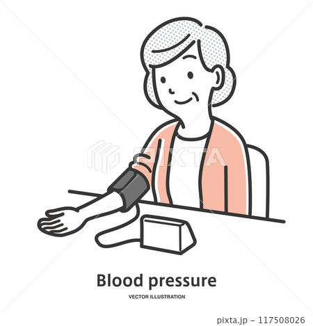 血圧を測る高齢女性 117508026