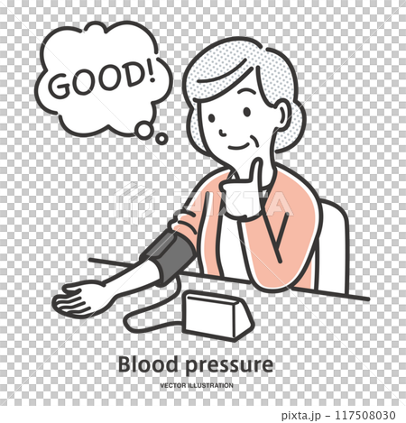 一位老年婦女因血壓正常而感到放心。 117508030
