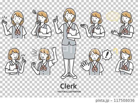 Variation illustration set of female office workers Variation illustration set of female office workers 117508036
