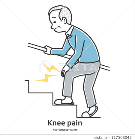 階段を登る際、膝が痛い高齢男性 階段を登る際、膝が痛い高齢男性 117508045