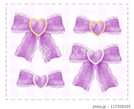 Purple Coquette Ribbon bow Vicoria style Collection Vintage aesthetic watercolor hand painting 117508105